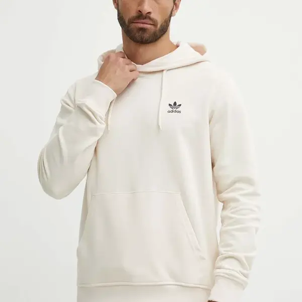 Bavlněná mikina adidas Originals pánská, béžová barva, s kapucí, s aplikací, IX7669