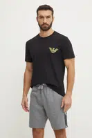 Bavlněné plážové tričko Emporio Armani Underwear černá barva, s potiskem, EM000574 AF12349