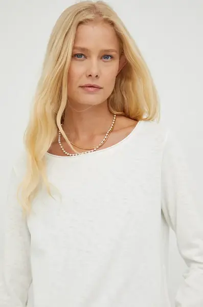 Bavlněné tričko s dlouhým rukávem Marc O'Polo Denim béžová barva