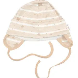 Baby Nellys Čepička pro miminko na zavazování, bavlna, Baby Stars, pastel beige, vel. 74/80 vel.  74/80