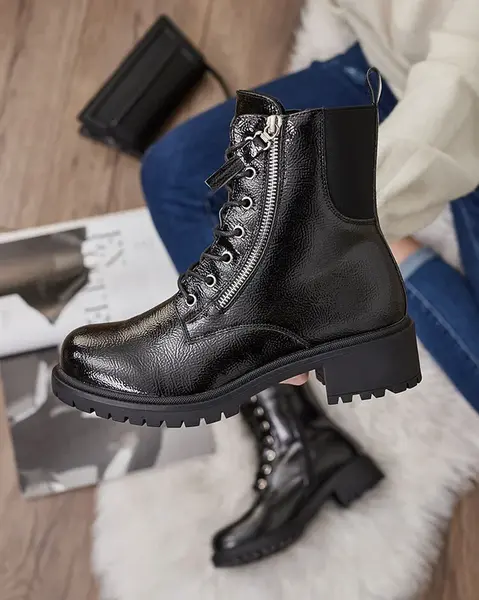 Resti Black eco leather patent leather women's bagger boots Gaddaxa