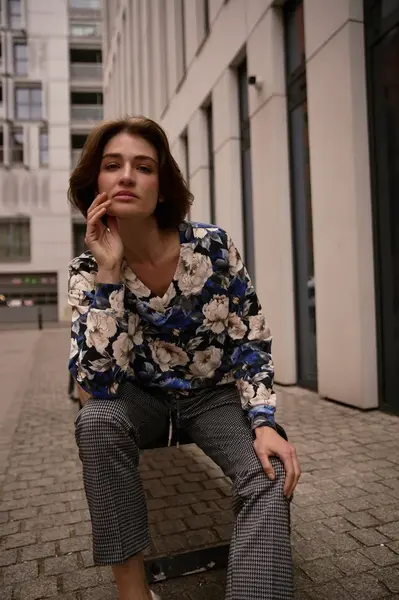 Marisse Black Floral V-Neck Sweatshirt