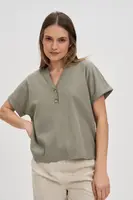 Marisse Olive Blouse With Buttons On The Neckline