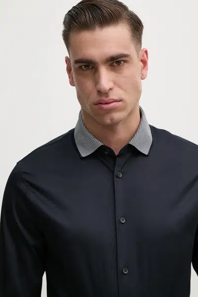 Košeľa Armani Exchange pánska, tmavomodrá farba, slim, s klasickým golierom, XM000198 AF10192