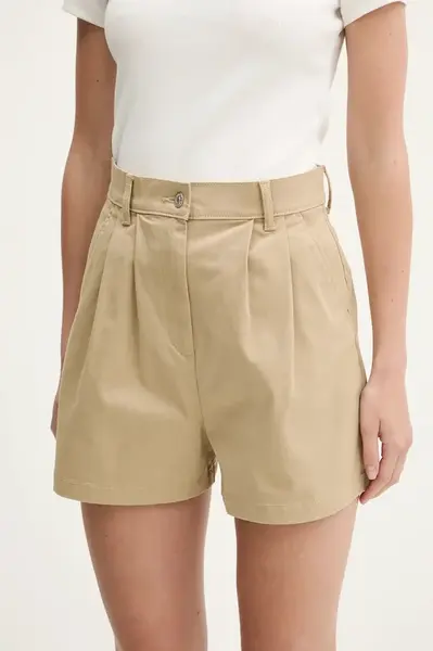 Kraťasy Tommy Jeans dámské, béžová barva, high waist, DW0DW21643