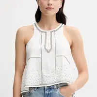 Bavlněná halenka Pepe Jeans dámská, béžová barva, s aplikací, PL305102