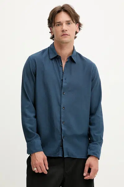 Košile Rag & Bone pánská, tmavomodrá barva, regular, s klasickým límcem, MBW25PA018PCML