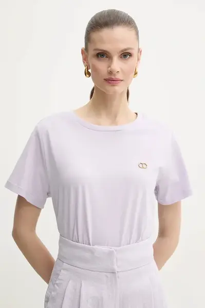 Bavlněné tričko Twinset fialová barva, 251TT2040