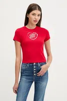 Bavlněné tričko Tommy Jeans dámské, červená barva, DW0DW21390