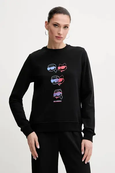 Bavlněná mikina Karl Lagerfeld dámská, černá barva, s potiskem, A2W20076