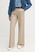 Kalhoty Sisley dámské, béžová barva, široké, high waist, 4BYWLE03G