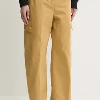 Bavlněné kalhoty Pinko dámské, zelená barva, jednoduché, high waist, 104656 A2EC