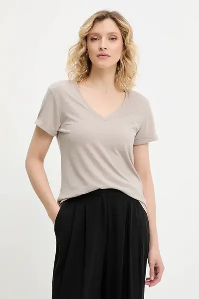 Plátěné tričko Answear.LAB dámské, hnědá barva