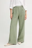Lněné kalhoty OUI dámské, zelená barva, široké, high waist, 92821