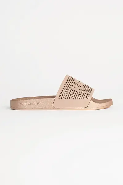 Kožené pantofle Karl Lagerfeld KONDO 2.0 dámské, zlatá barva, KL80915