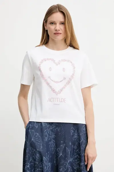 Bavlněné tričko Twinset dámské, bílá barva, 251AX2120