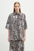 Bavlněná košile Marcelo Burlon Aop Mech Bowling Shirt Dark Grey Medium šedá barva, relaxed, s klasickým límcem, CMGG002S25FAB0010706