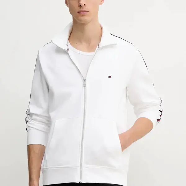Bavlněná mikina Tommy Hilfiger pánská, bílá barva, s aplikací, MW0MW38686