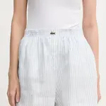 Lněné kraťasy Lacoste dámské, modrá barva, high waist, FF0226