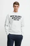 Bavlněná mikina New Balance pánská, šedá barva, s aplikací, MT51521AHH
