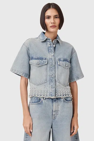 Džínová košile AllSaints TOVE dámská, modrá barva, relaxed, s klasickým límcem, W116PC