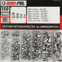 Nýtovací matice, sada 150ks, M3-M10, hliníkové MAR-POL