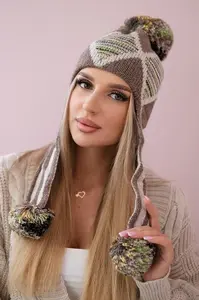 Women's cap with long ears Eunika K322 cappuccino+beige