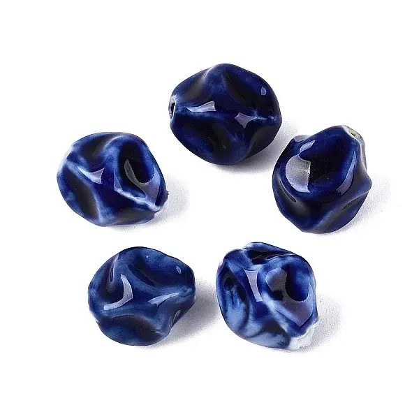 Vintage Handmade Porcelain Wrinkle Beads
