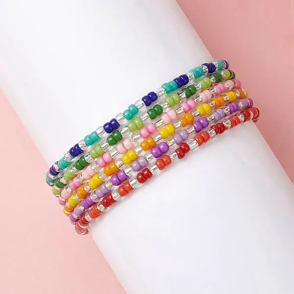 6Pcs Glass Seed Beads Stretch Bracelets for Women