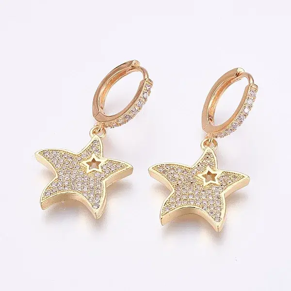 Brass Micro Pave Cubic Zirconia Dangle Hoop Earrings