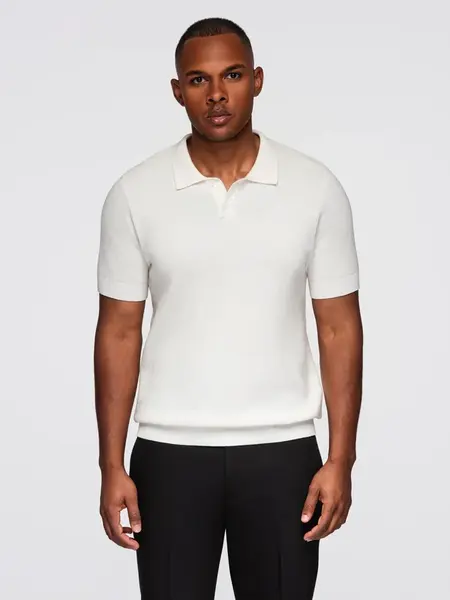 Ombre Men's cotton structured knit polo shirt - broken white