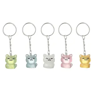 5Pcs Luminous Transparent Resin Cat Shape Pendant Keychains