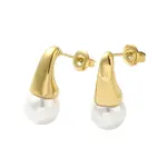 304 Stainless Steel Shell Pearl Round Stud Earrings for Women