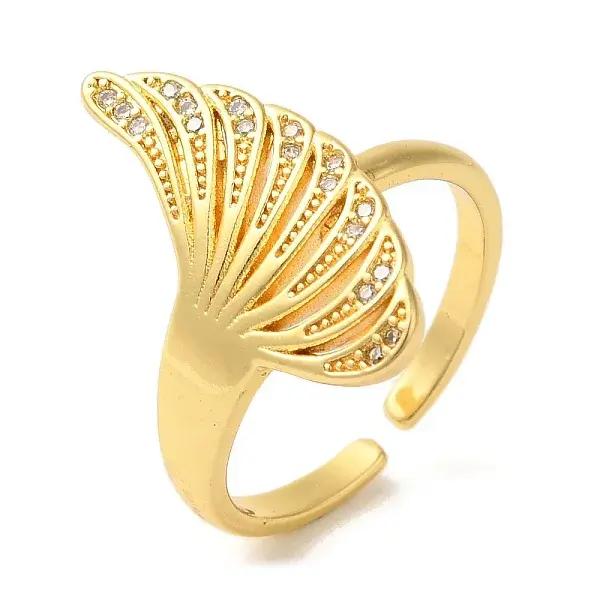 Fan Brass Micro Pave Clear Cubic Zirconia Open Cuff Rings