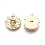 Flat Round with Skull Pattern Brass Micro Pave Clear Cubic Zirconia Pendants