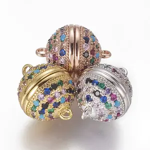 Brass Micro Pave Cubic Zirconia Magnetic Clasps with Loops