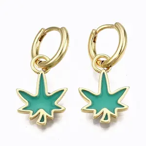 Brass Enamel Huggie Hoop Earrings