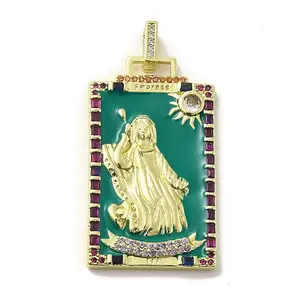 Brass Micro Pave Cubic Zirconia Pendants with Enamel