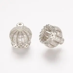 Brass Micro Pave Cubic Zirconia Beads