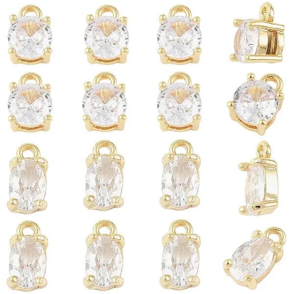 10Pcs 2 Styles Brass Micro Pave Clear Cubic Zirconia Charms