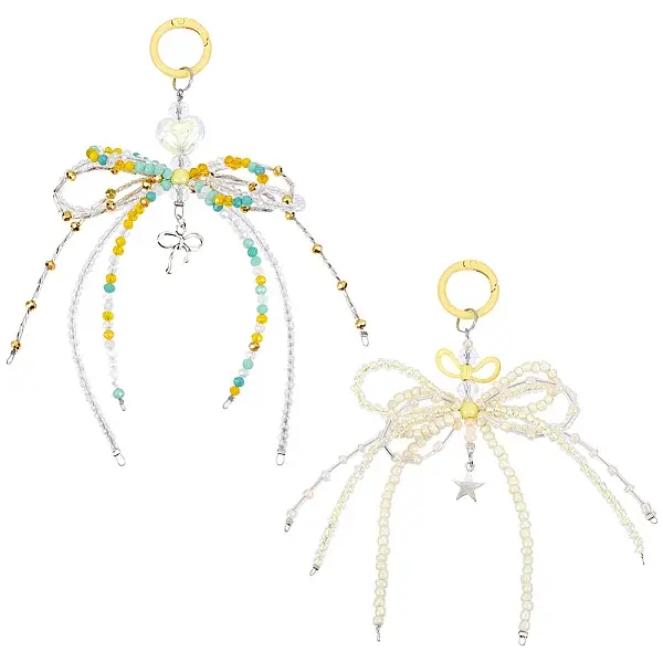 2Pcs 2 Styles Alloy with Glass Seed Bead Pendant Decorations