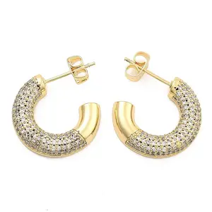 Brass Pave Clear Cubic Zirconia Stud Earrings