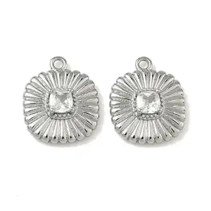 Brass Micro Pave Cubic Zirconia Grooved Pendants