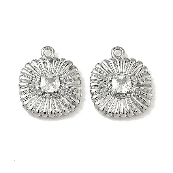 Brass Micro Pave Cubic Zirconia Grooved Pendants
