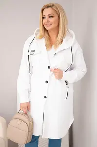 Dámský plus size kabát s kapucí, bílý