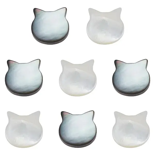 8Pcs 2 Styles Natural White Shell & Natural Black Lip Shell Beads