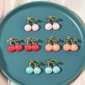Cherry 304 Stainless Steel Enamel Stud Earrings