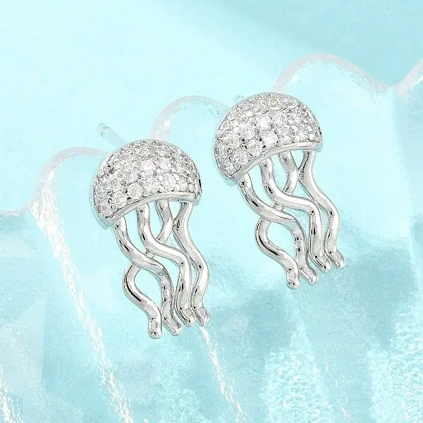 Brass Micro Pave Cubic Zirconia Stud Earrings