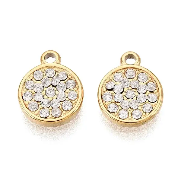 304 Stainless Steel Micro Pave Cubic Zirconia Charms