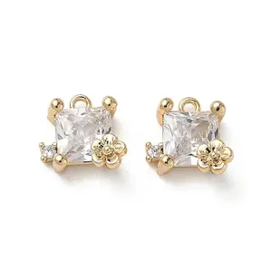 Brass Micro Pave Clear Cubic Zirconia Charms